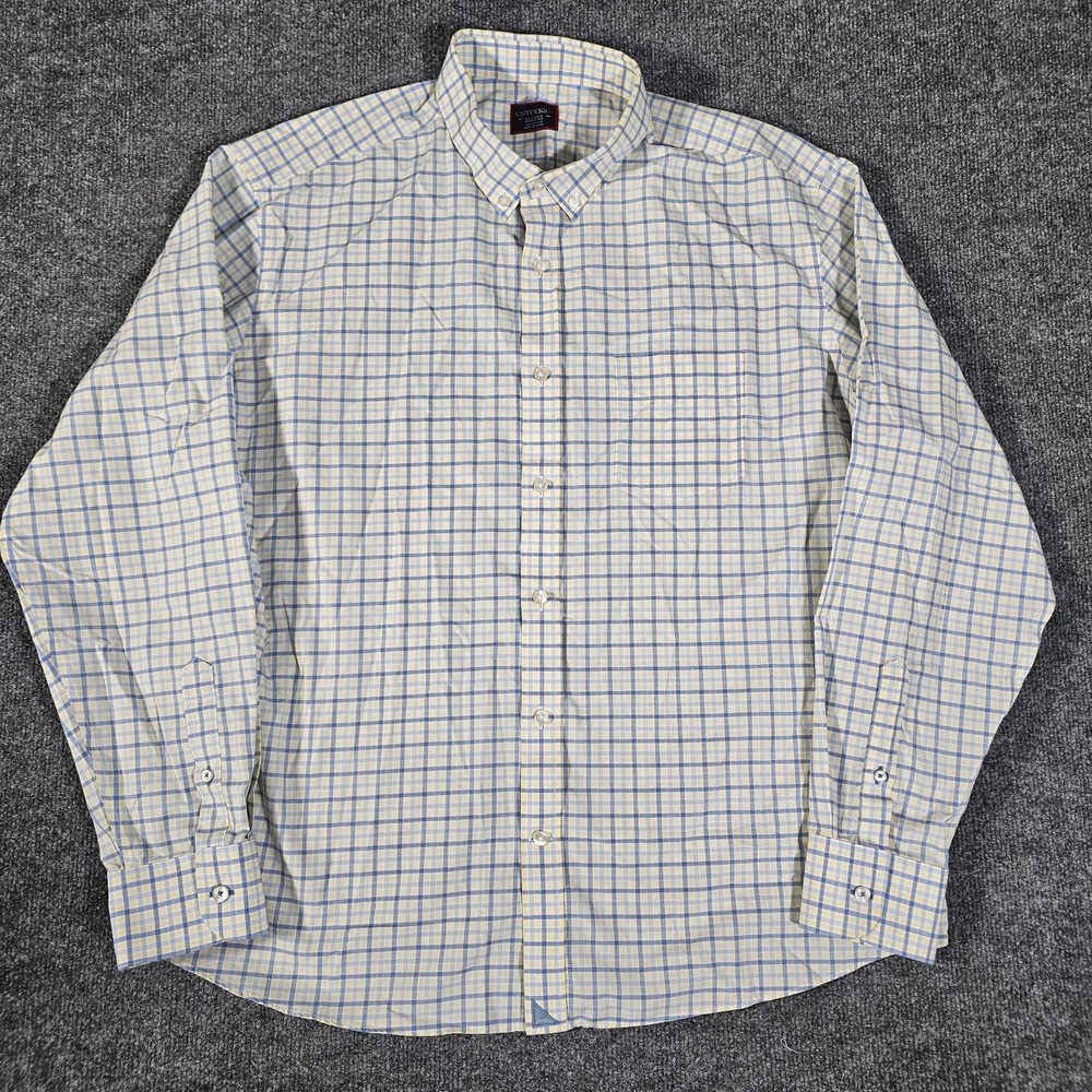 Mens UNTUCKit Dress Shirt Size XXL 2XL Yellow Blue Plaid‎ Casual Golf Business